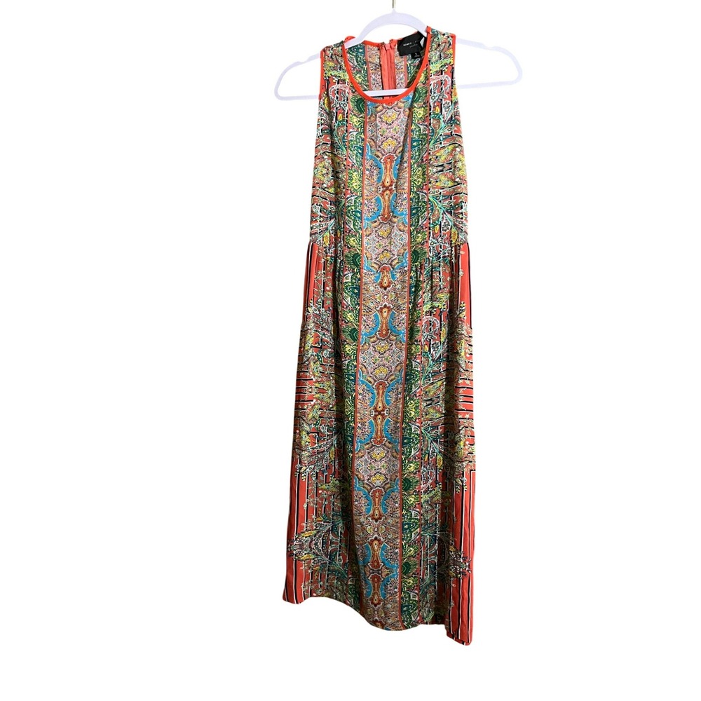 Romeo + Juliet Couture Mixed Paisley Stripe Sleeveless Midi Dress Orange Small‎